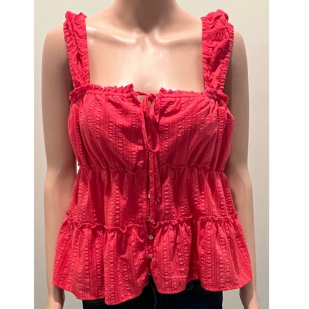Rewind Large Red Tiered Tank Top Ruffle Sleeveless NWT